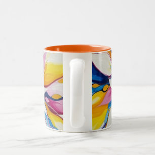 Radiant Bloom - Abstract Floral Burst Two-Tone Coffee Mug