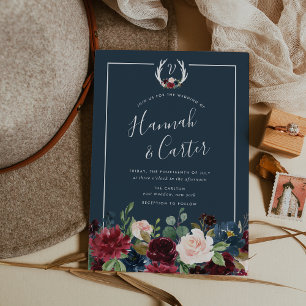Radiant Bloom Antler Monogram Wedding Invitation