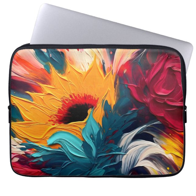 Radiant Bloom – Bold Abstract Floral Expression Laptop Sleeve (Front)