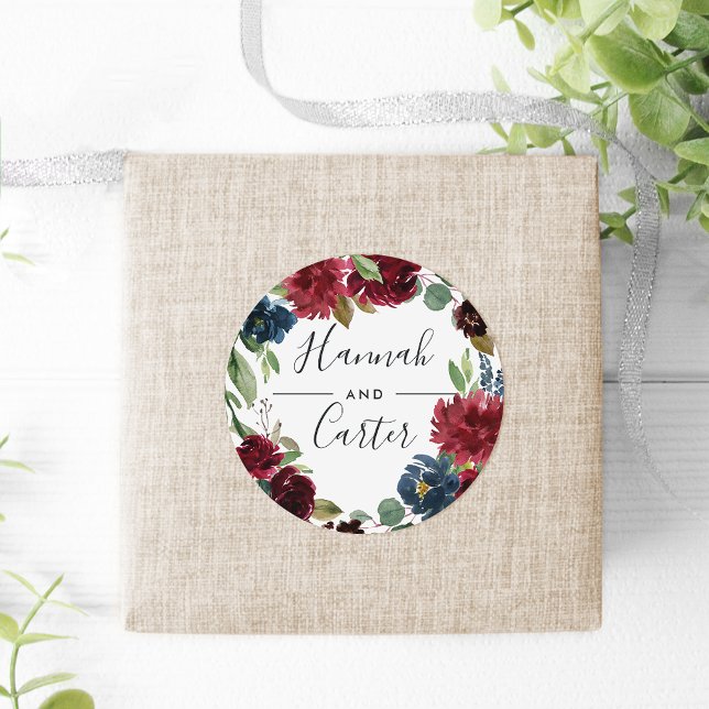 Radiant Bloom | Botanical Wreath Wedding Classic Round Sticker (Creator Uploaded)