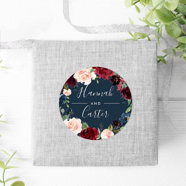 Radiant Bloom | Botanical Wreath Wedding Classic Round Sticker (Creator Uploaded)