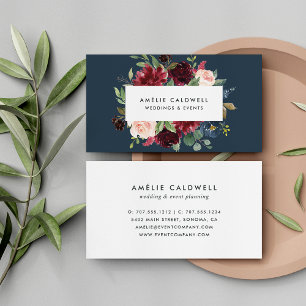 Radiant Bloom   Burgundy & Navy Floral Business Card