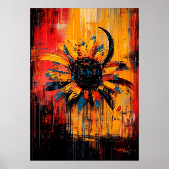Radiant Bloom Contemporary Expressionist Sunflower Poster (Front)