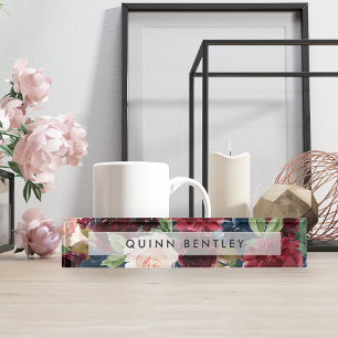 Radiant Bloom Elegant Watercolor Floral Nameplate