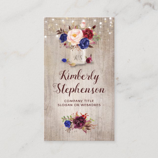 Radiant Bloom Floral Mason Jar Rustic Country Business Card (Front)