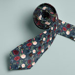 Radiant Bloom | Floral Patterned Tie<br><div class="desc">Carry your wedding colours through to the groomsmen's attire with this colourfully patterned necktie. Designed to match our Radiant Bloom collection,  design features small watercolor flowers in shades of blush pink,  navy blue,  and rich burgundy,  interspersed with green botanical foliage on a navy blue background.</div>