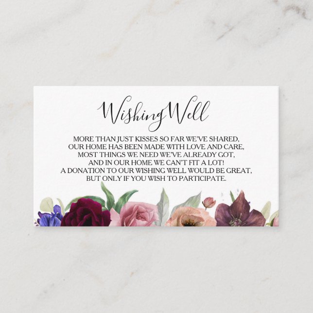 Radiant Bloom Floral Wedding Wishing Well Enclosure Card (Front)