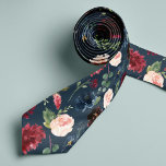 Radiant Bloom | Large Scale Floral Patterned Tie<br><div class="desc">Carry your wedding colors through to the groomsmen's attire with this colorfully patterned necktie. Designed to match our Radiant Bloom collection,  design features larger-scale watercolor flowers in shades of blush pink,  navy blue,  and rich burgundy,  interspersed with green botanical foliage on a navy blue background.</div>