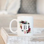 Radiant Bloom Monogram Coffee Mug<br><div class="desc">Chic floral monogram mug features your single initial monogram surrounded by lush watercolor flowers and greenery in jewel tone shades of burgundy marsala,  blush pink,  navy blue and eucalyptus green.</div>