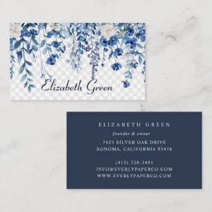 Radiant Bloom   Navy Blue Watercolor Floral Busine Business Card