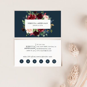 Radiant Bloom Navy & Burgundy Floral Loyalty Card