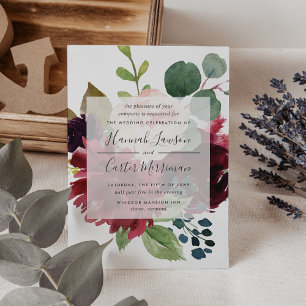 Radiant Bloom Navy & Burgundy Floral Wedding Invitation