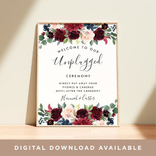 Radiant Bloom Unplugged Wedding Ceremony Sign