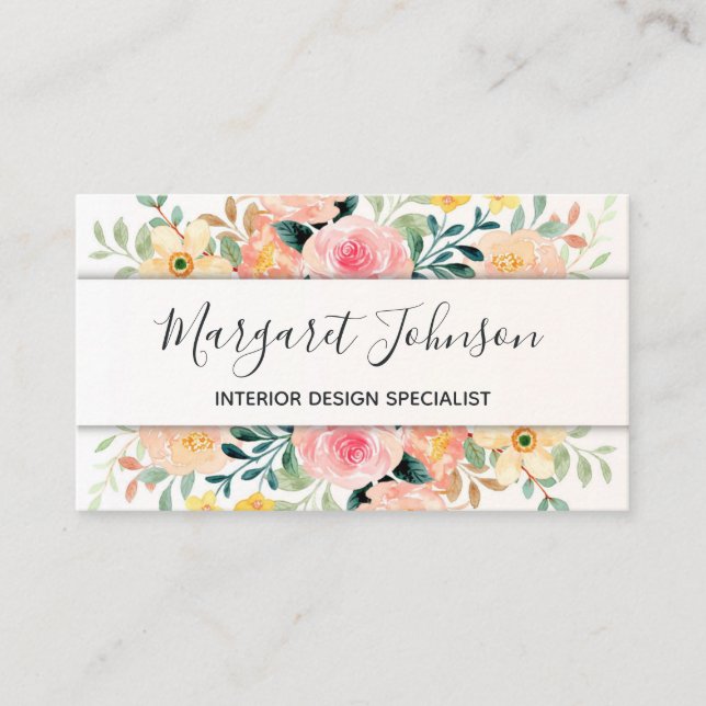 Radiant Bloom Watercolor Floral Feminine Business Card (Front)