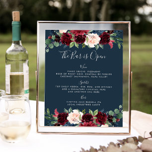 Radiant Bloom Wedding Bar Menu Sign   Navy