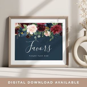 Radiant Bloom Wedding Favour Sign Navy