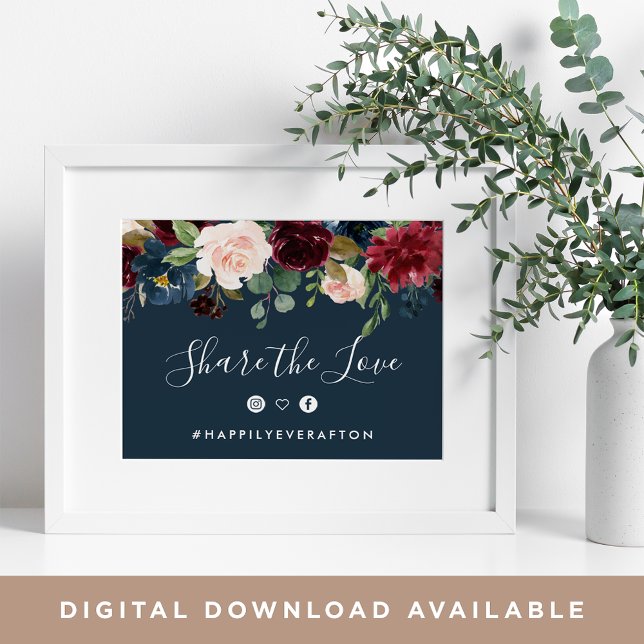 Radiant Bloom Wedding Hashtag Sign | Navy (Creator Uploaded)