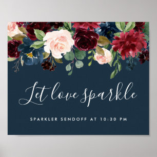 Radiant Bloom Wedding Sparkler Sendoff Sign   Navy