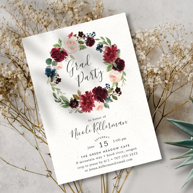 Radiant Bloom Wreath Graduation Party Invitation (Creator Uploaded)