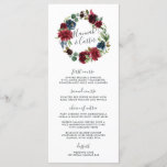 Radiant Bloom Wreath Wedding Menu Card<br><div class="desc">Our garden chic wedding menu features your starter courses, entrees and desserts in elegant lettering, with your names encircled by a jewel toned watercolor floral wreath in burgundy marsala, navy blue and green. Coordinates with our Radiant Bloom wedding collection. Use the template fields to add your menu information, and then...</div>