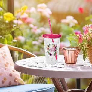 Radiant blooms wreath personalised   acrylic tumbler