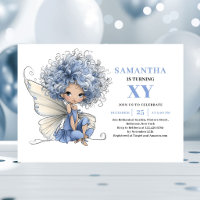 Radiant Blue Fairy Girl 1st Birthday Magic invites