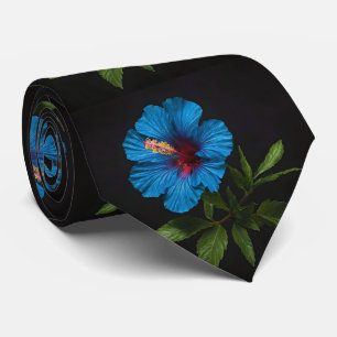"Radiant Blue: Hibiscus Flower On Black  Tie