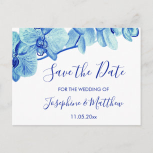 Radiant Blue Orchids Save the Date Announcement Postcard