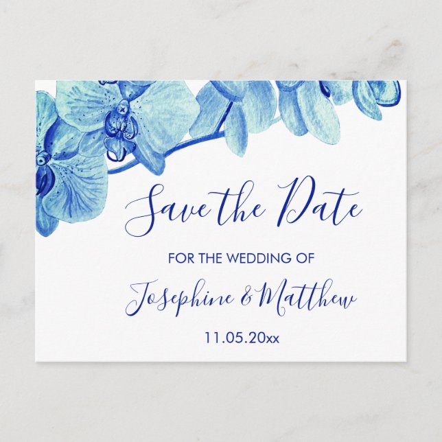 Radiant Blue Orchids Save the Date Announcement Postcard (Front)