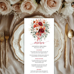 Radiant Burgundy Gold Floral Deep Red Autumn weddi Menu
