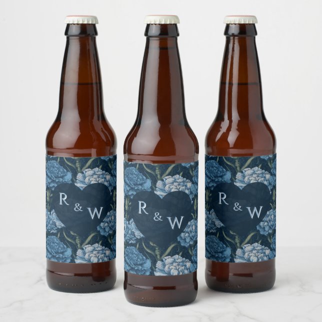 Radiant Carnation Flower Retro Wedding Beer Bottle Label (Bottles)