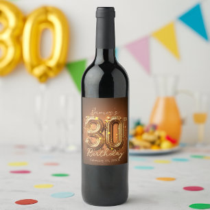 Radiant Chic Glam Brown and Gold 30th Birthday Wine Label