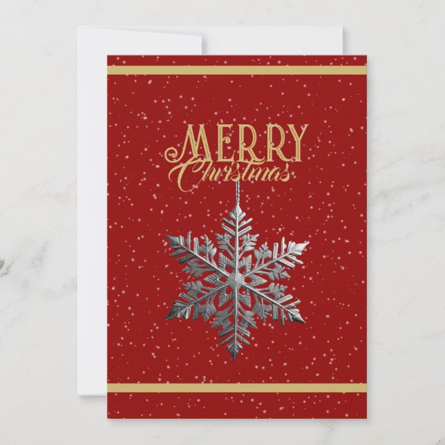 Radiant Christmas Greetings: Gold, Red & Silver Ho Holiday Card (Front)