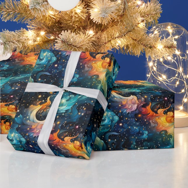 Radiant Cosmic Colour Swirls Wrapping Paper (Holidays)
