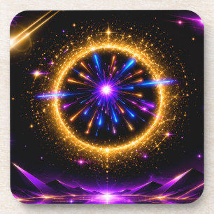 Radiant Cosmic Portal Neon Galaxy Stretched Canv Coaster
