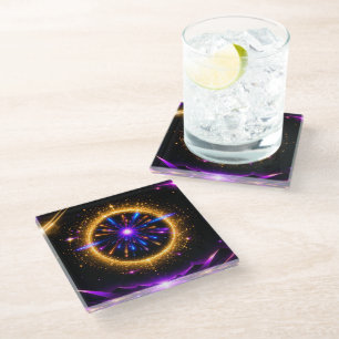 Radiant Cosmic Portal Neon Galaxy Stretched Canv Glass Coaster