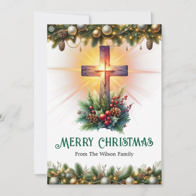 Radiant Cross with a Warm Glow, Christmas  Holiday Card (Front)