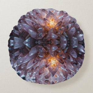 Radiant Crystal Heart Round Cushion
