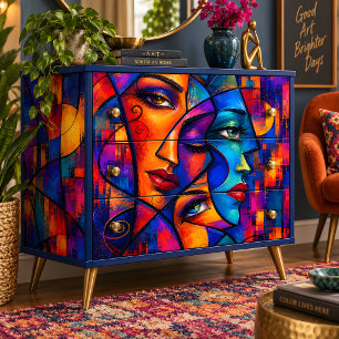 Radiant Cubist Abstract faces Decoupage Tissue Paper