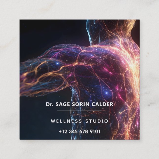 Radiant Current Aura Energy Square Business Card (Front)