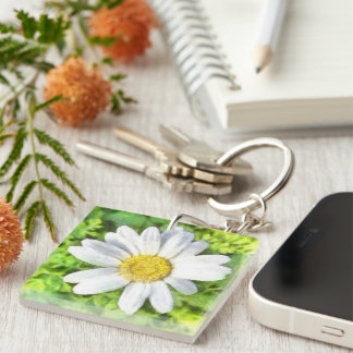 Radiant Daisy Watercolor Key Ring