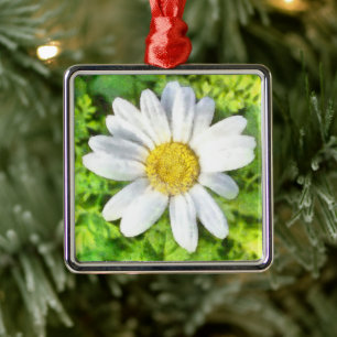 Radiant Daisy Watercolor Metal Tree Decoration