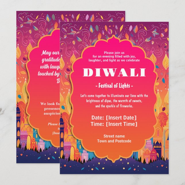 Radiant Diwali Blossoms Invitation (Front/Back)