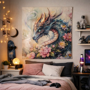 Radiant Dragon Blossom Fantasy Art Tapestry