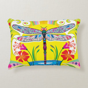 Radiant Dragonfly and Wildflowers Decorative Cushion
