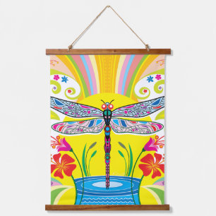 Radiant Dragonfly and Wildflowers Hanging Tapestry