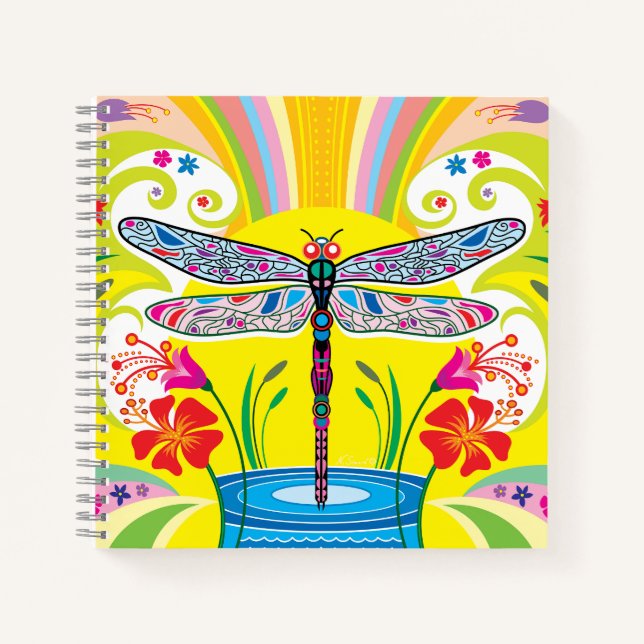 Radiant Dragonfly and Wildflowers Notebook (Front)