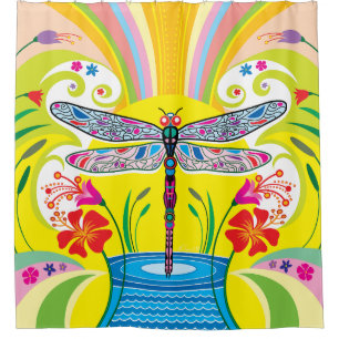 Radiant Dragonfly and Wildflowers Shower Curtain