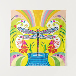 Radiant Dragonfly and Wildflowers Tapestry
