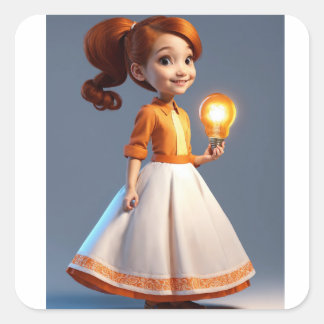 "Radiant Dreams: Barbie Girl with Lamp Sticker" Square Sticker